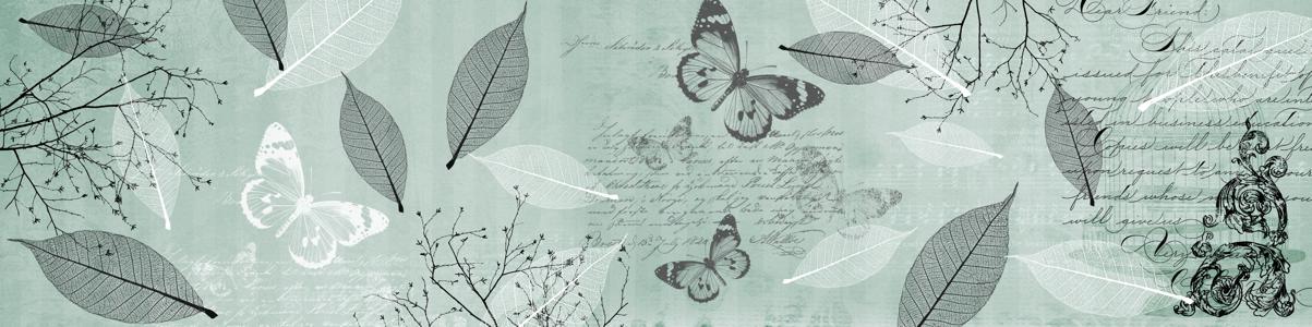 Изображение скинали, рисунок, листья, бабочки, вектор